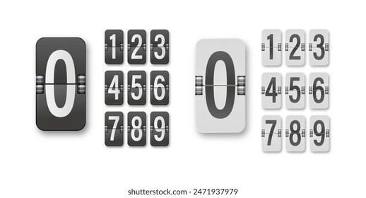 Mechanical timetable scoreboard information board display numbers. Vector.