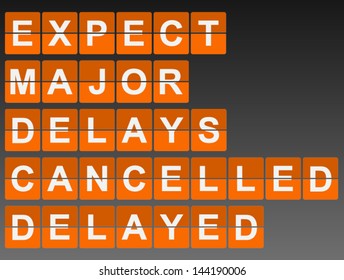 Mechanical Timetable Style Airport Sign With Delayed, Cancelled Etc