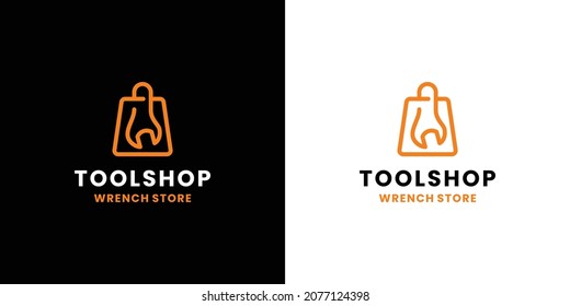 Logo-Design eines Werkzeugwerks. Schlüssel mit Taschenkombination