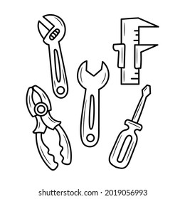 Mechanical tools equipment collections vector illustration with simple hand drawn sketching style 