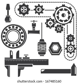 mechanical tools, mechanical gadget, gear, icons set