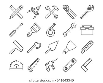 Iconos de vectores de línea de herramientas mecánicas