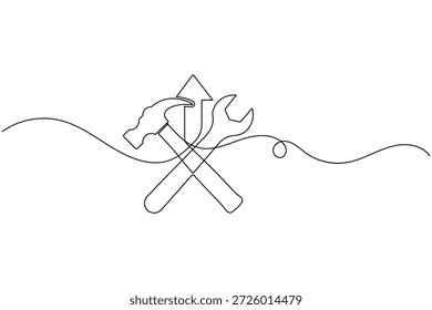 Mechanische Werkzeuge einzeilige Zeichnung Hammer Schraubenzieher minimalistischen Vektor