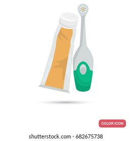 Mechanical toothbrush ant tootpaste color flat icon for web and mobile design