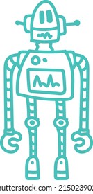 Mechanical toy kid drawing. Funny robot doodle