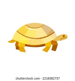 Mechanical turtle cartoon illustration. Robotic turtle isolated on white background. Metal electronic pet cyborg or futuristic monster. Robots, future concept