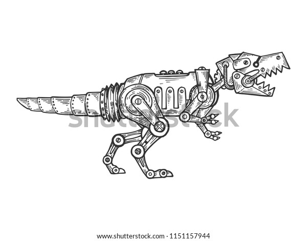 機械科のティラノサウルス恐竜動物彫刻ベクターイラスト スクラッチボードのスタイルの模倣 白黒の手描きの画像 のベクター画像素材 ロイヤリティフリー