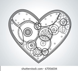 Mechanical Valentine heart. Vector