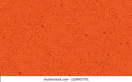 Mechanical Vector Seamless Texture Pattern. Orange. Isolated from the background. Steampunk