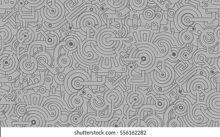 Mechanical Vector Seamless Texture Pattern Isolated On Gray Background. Steam Punk. 3D Effect