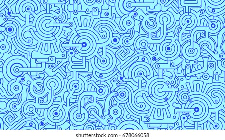 Mechanical Vector Seamless Texture Pattern Isolated on bright blue background. Steampunk