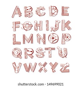Mechanical vector vintage alphabet