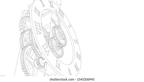 mechanical vintage clock 3d illustration