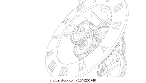 mechanical vintage clock 3d illustration