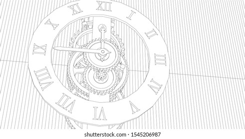 mechanical vintage clock 3d illustration