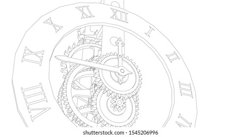 mechanical vintage clock 3d illustration