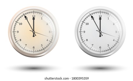 mechanical wall clock with a round dial. Measuring time. Countdown to the new year 2021. Realistic vector on white background