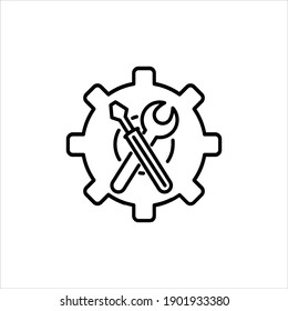 Mechanical wheel and tools icon vector illustration. Service and installation icon isolated on white background.