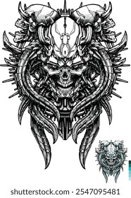 Mechanical Witch Skull Tattoo Design. This cool tattoo design features a creepy witch skull combined with mechanical elements like gears and wires.