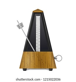 Mechanical wooden swinging metronome in retro style isolated on white background realistic vector illustration