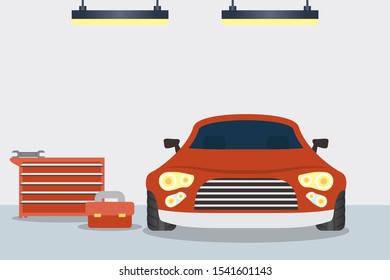 mechanical workshop with car scene vector illustration design