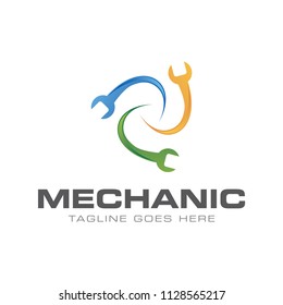 mechanical wrench with gradient color logo icon vector template