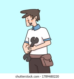 Mecanismos sujetando herramientas para arreglar sitios web lindos dibujos animados