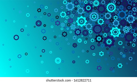 Mechanics background. Flat isometric shape. Gears blue. Vector technology background. Bright and rich colors.