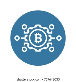Mechanics of Bitcoin Icon. Modern computer network technology sign. Digital graphic symbol. Bitcoin mining. Concept design elements.