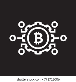Mechanics of Bitcoin Icon. Modern computer network technology sign. Digital graphic symbol. Bitcoin mining. Concept design elements.