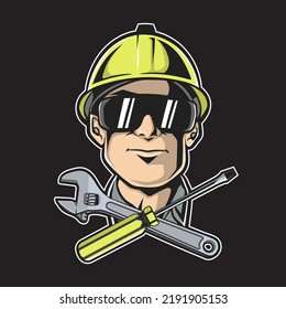 mechanics or Construction Worker People. Vector illustration cartoon character. logo