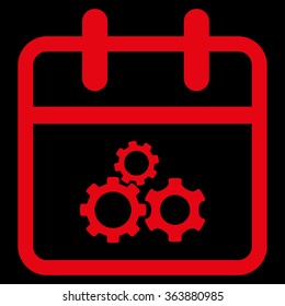 Mechanics Date vector icon. Style is flat symbol, red color, rounded angles, black background.