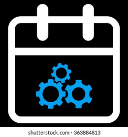 Mechanics Date vector icon. Style is bicolor flat symbol, blue and white colors, rounded angles, black background.
