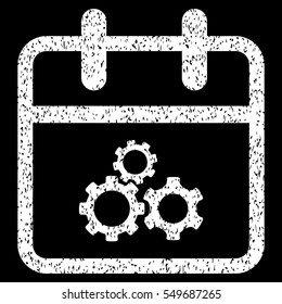 Mechanics Day grainy textured icon for overlay watermark stamps. Flat symbol with dust texture. Dotted vector white ink rubber seal stamp with grunge design on a black background.
