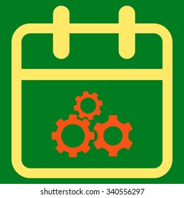 Mechanics Day vector icon. Style is bicolor flat symbol, orange and yellow colors, rounded angles, green background.