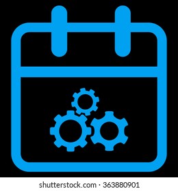 Mechanics Day vector icon. Style is flat symbol, blue color, rounded angles, black background.