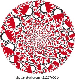 Mechanics engineering elements are grouped into spheric group. Mechanics engineering icon spheric mosaic. Abstraction sphere cluster mosaic designed from mechanics engineering items.