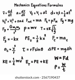 mechanics Equations formulas hand written