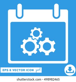 Mechanics Gears Calendar Day icon. Vector EPS illustration style is flat iconic symbol, white color.