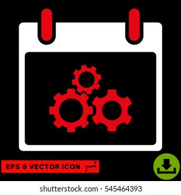 Mechanics Gears Calendar Day icon. Vector EPS illustration style is flat iconic bicolor symbol, red and white colors.