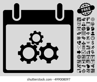Mechanics Gears Calendar Day pictograph with bonus calendar and time management pictograph collection. Vector illustration style is flat iconic symbols, black, light gray background.