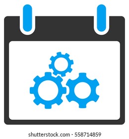 Mechanics Gears Calendar Day vector toolbar icon. Style is bicolor flat icon symbol, blue and gray colors, white background.
