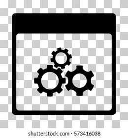 Mechanics Gears Calendar Page icon. Vector illustration style is flat iconic symbol, black color, transparent background. Designed for web and software interfaces.