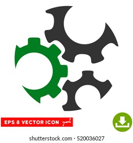 Mechanics Gears EPS vector pictogram. Illustration style is flat iconic bicolor green and gray symbol on white background.