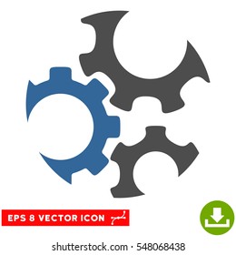 Mechanics Gears EPS vector pictogram. Illustration style is flat iconic bicolor cobalt and gray symbol on white background.