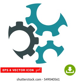 Mechanics Gears EPS vector pictogram. Illustration style is flat iconic bicolor soft blue symbol on white background.