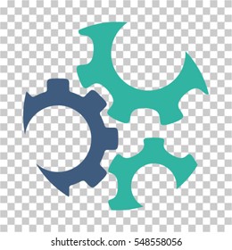 Mechanics Gears icon. Vector pictograph style is a flat bicolor symbol, cobalt and cyan colors, chess transparent background. Designed for software and web interface toolbars and menus.