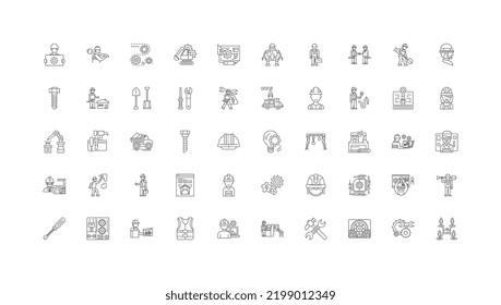 Mechanics ideas, linear icons, line signs set, vector collection