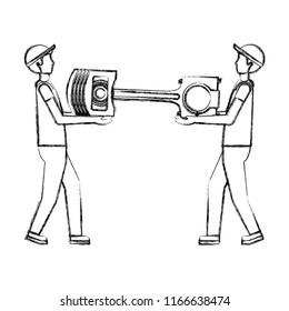 mechanics lifting piston engine piece