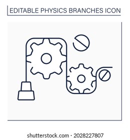 Mechanics line icon. Particles motions, general system of particles.Object and properties in form of motion under force action. Physical branches concept. Isolated vector illustration. Editable stroke